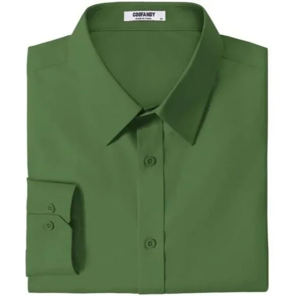 Coofandy Men Army GreenLong Sleeve Formal Fit Business Button Down Shirts